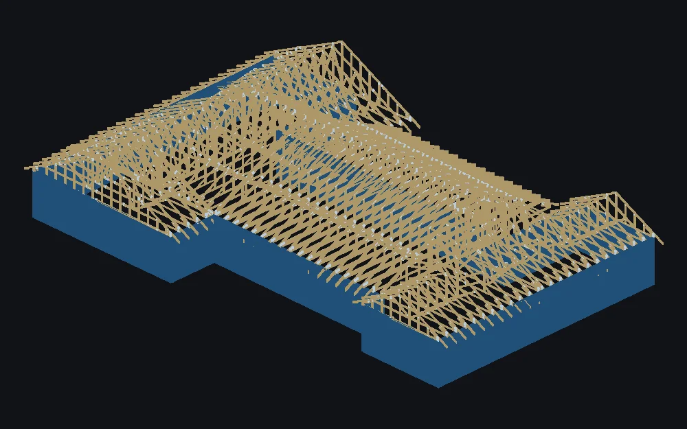Interactive truss layout with individual profiles, connector plates, and hangers